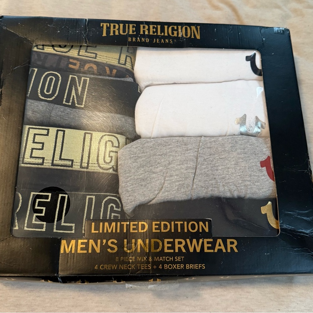 True Religion Men's Underwear and Shirt Set - Gray, White, Black